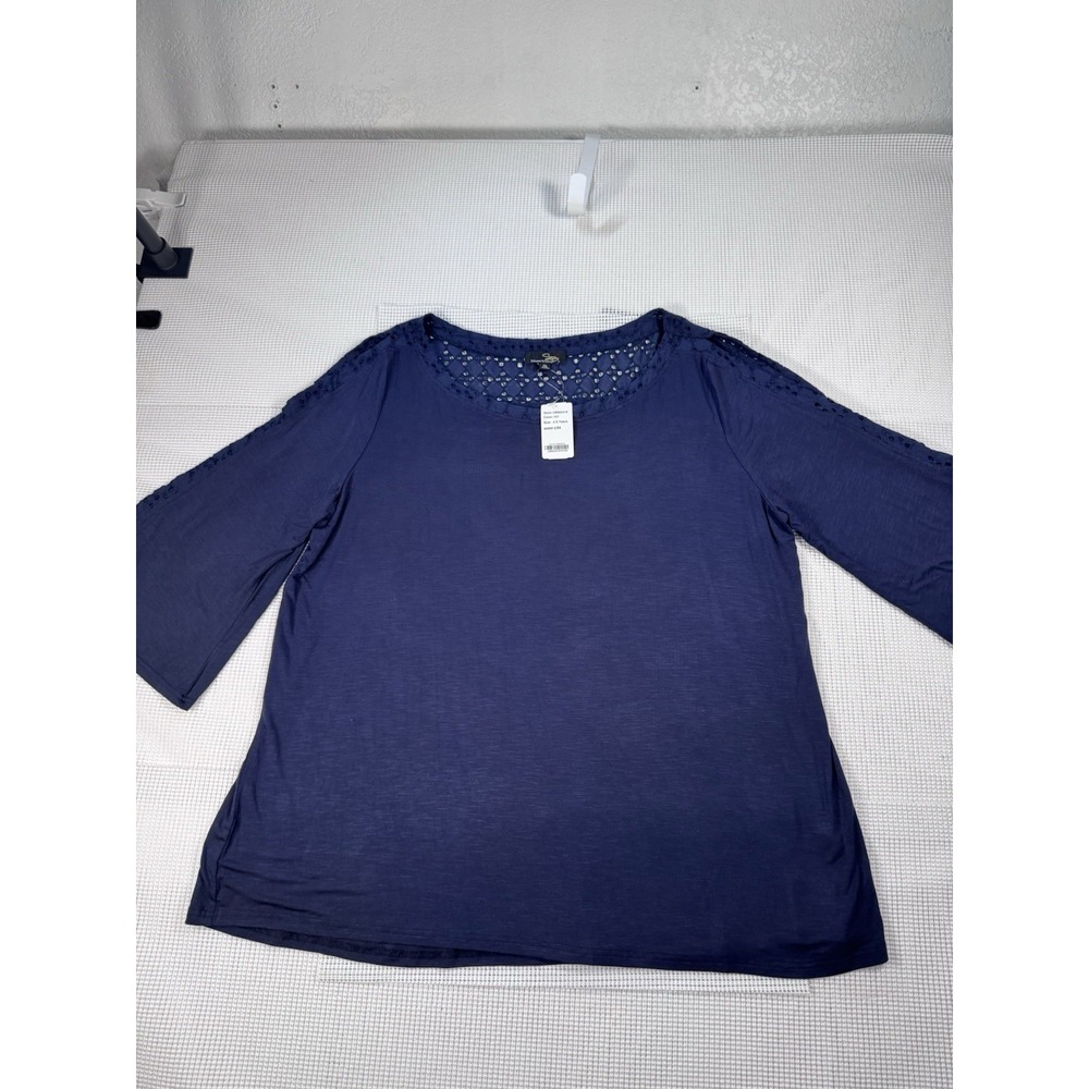 Suzanne Betro Womens 4X Navy Blue Eyelet Lace Tunic Top 3/4 Sleeve U8602319 NWT